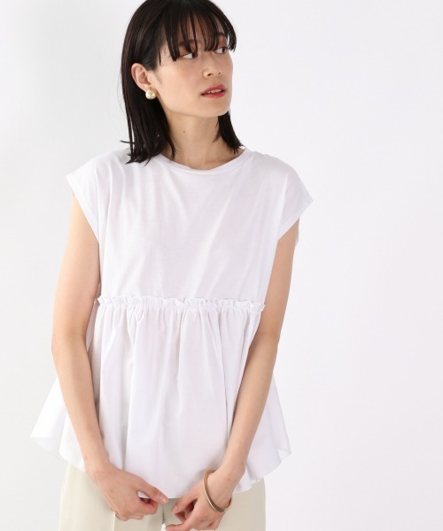 LOWRYS FARM(ローリーズファーム)の「フハクキリカエフレンチスリーブ 892690(Tシャツ/カットソー・レディース・ブラック/オフホワイト/カーキ・FREE)」の1枚目の写真