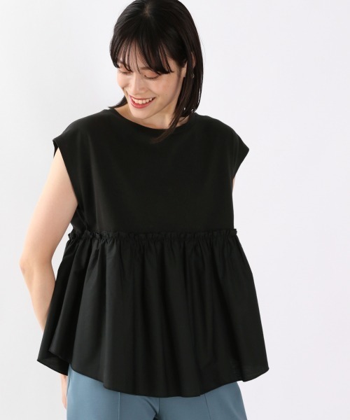 LOWRYS FARM(ローリーズファーム)の「フハクキリカエフレンチスリーブ 892690(Tシャツ/カットソー・レディース・ブラック/オフホワイト/カーキ・FREE)」の2枚目の写真
