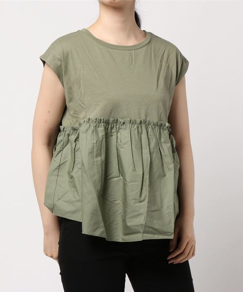 LOWRYS FARM(ローリーズファーム)の「フハクキリカエフレンチスリーブ 892690(Tシャツ/カットソー・レディース・ブラック/オフホワイト/カーキ・FREE)」の21枚目の写真