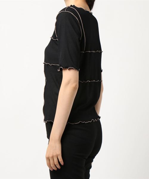 natural couture(ナチュラルクチュール)の「シャリとテレコ配色メローT(Tシャツ/カットソー・レディース・ブラック/ライトベージュ/グレイッシュベージュ/ミント・FREE)」の5枚目の写真