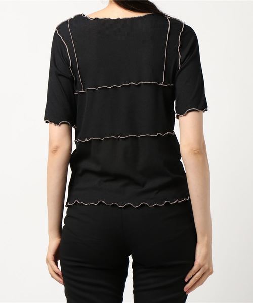 natural couture(ナチュラルクチュール)の「シャリとテレコ配色メローT(Tシャツ/カットソー・レディース・ブラック/ライトベージュ/グレイッシュベージュ/ミント・FREE)」の6枚目の写真