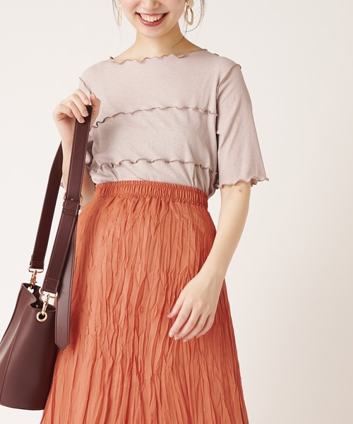 natural couture(ナチュラルクチュール)の「シャリとテレコ配色メローT(Tシャツ/カットソー・レディース・ブラック/ライトベージュ/グレイッシュベージュ/ミント・FREE)」の4枚目の写真
