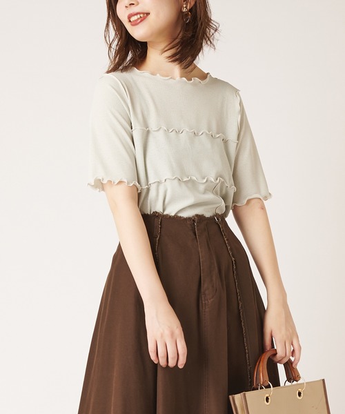natural couture(ナチュラルクチュール)の「シャリとテレコ配色メローT(Tシャツ/カットソー・レディース・ブラック/ライトベージュ/グレイッシュベージュ/ミント・FREE)」の13枚目の写真