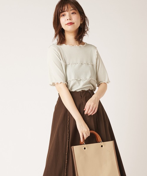 natural couture(ナチュラルクチュール)の「シャリとテレコ配色メローT(Tシャツ/カットソー・レディース・ブラック/ライトベージュ/グレイッシュベージュ/ミント・FREE)」の12枚目の写真