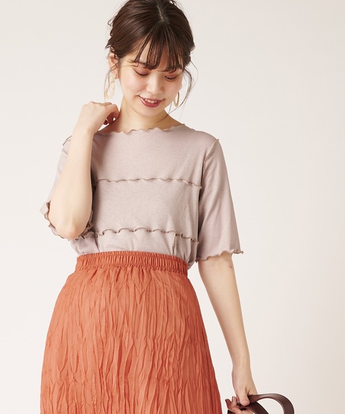 natural couture(ナチュラルクチュール)の「シャリとテレコ配色メローT(Tシャツ/カットソー・レディース・ブラック/ライトベージュ/グレイッシュベージュ/ミント・FREE)」の18枚目の写真
