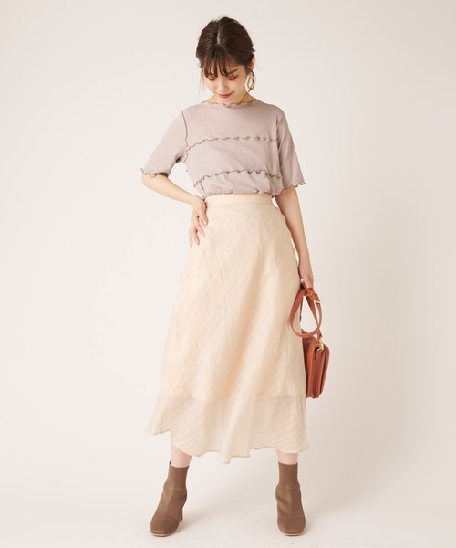 natural couture(ナチュラルクチュール)の「シャリとテレコ配色メローT(Tシャツ/カットソー・レディース・ブラック/ライトベージュ/グレイッシュベージュ/ミント・FREE)」の14枚目の写真