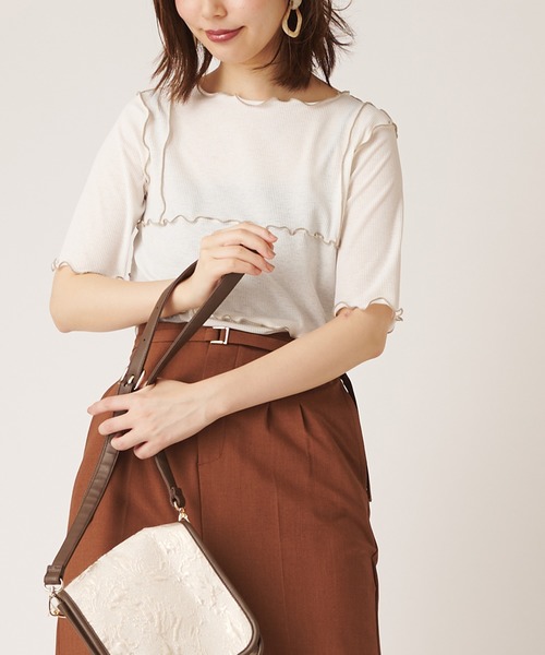 natural couture(ナチュラルクチュール)の「シャリとテレコ配色メローT(Tシャツ/カットソー・レディース・ブラック/ライトベージュ/グレイッシュベージュ/ミント・FREE)」の20枚目の写真