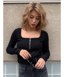 EGOIST | ZIP付スクエアネックTOP(Tシャツ/カットソー)