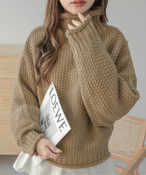 La-gemme（ラジェム）の「ハイネックニットトップス（ニット/セーター・レディース・ブラック/ベージュ/ブラウン/ピンク系その他/ライトブラウン/カーキ・M/L）」の11枚目の写真