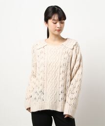 Samansa Mos2 | 柄編み衿付ニット(ニット/セーター)