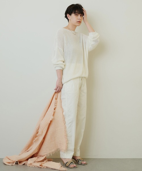 ASAUCE MELER（アソースメレ）の「【ASAUCE MELER】別注ベルギーリネンフリンジストール（ストール/ショール・レディース・グレー系その他/ライトカーキ/ライトブルー/ピンクベージュ・FREE）」の14枚目の写真