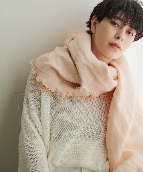 ASAUCE MELER（アソースメレ）の「【ASAUCE MELER】別注ベルギーリネンフリンジストール（ストール/ショール・レディース・グレー系その他/ライトカーキ/ライトブルー/ピンクベージュ・FREE）」の8枚目の写真