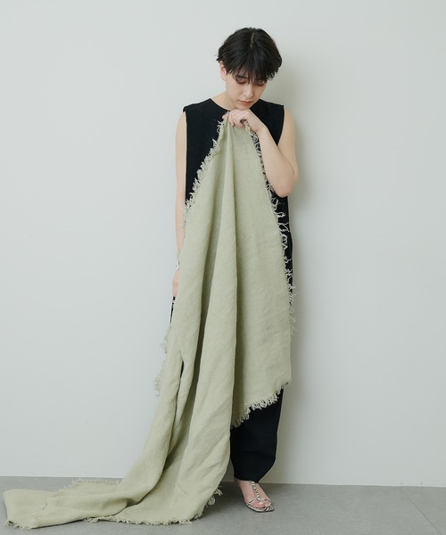 ASAUCE MELER（アソースメレ）の「【ASAUCE MELER】別注ベルギーリネンフリンジストール（ストール/ショール・レディース・グレー系その他/ライトカーキ/ライトブルー/ピンクベージュ・FREE）」の11枚目の写真