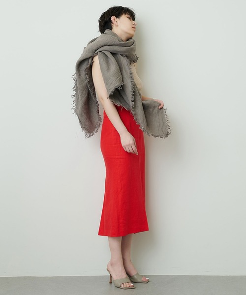 ASAUCE MELER（アソースメレ）の「【ASAUCE MELER】別注ベルギーリネンフリンジストール（ストール/ショール・レディース・グレー系その他/ライトカーキ/ライトブルー/ピンクベージュ・FREE）」の16枚目の写真