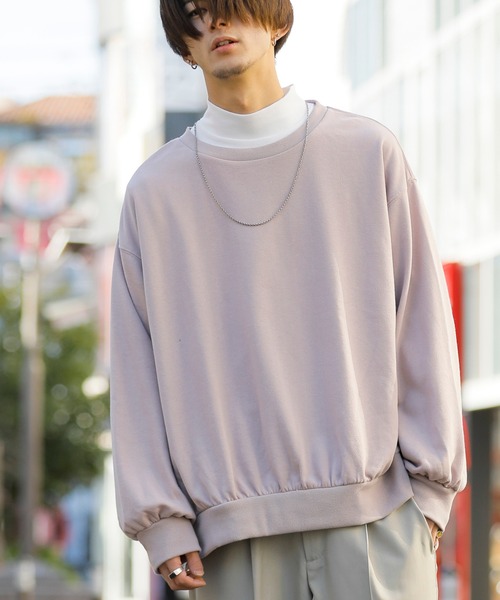 Beno（ビーノ）の「ライト裏毛 サイドジップ スリット バルーンスリーブ ルーズシルエット トレーナー（スウェット・メンズ・ラベンダー/アイボリー/ブラック/ピンクベージュ/ライトグリーン/コーラルピンク・M/L）」の6枚目の写真