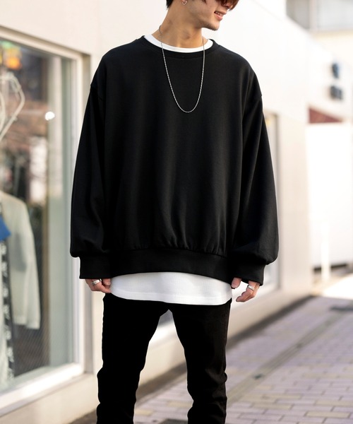 Beno（ビーノ）の「ライト裏毛 サイドジップ スリット バルーンスリーブ ルーズシルエット トレーナー（スウェット・メンズ・ラベンダー/アイボリー/ブラック/ピンクベージュ/ライトグリーン/コーラルピンク・M/L）」の3枚目の写真