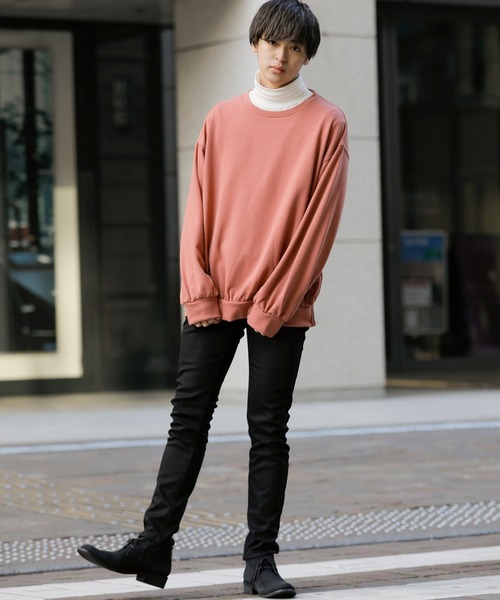 Beno（ビーノ）の「ライト裏毛 サイドジップ スリット バルーンスリーブ ルーズシルエット トレーナー（スウェット・メンズ・ラベンダー/アイボリー/ブラック/ピンクベージュ/ライトグリーン/コーラルピンク・M/L）」の19枚目の写真