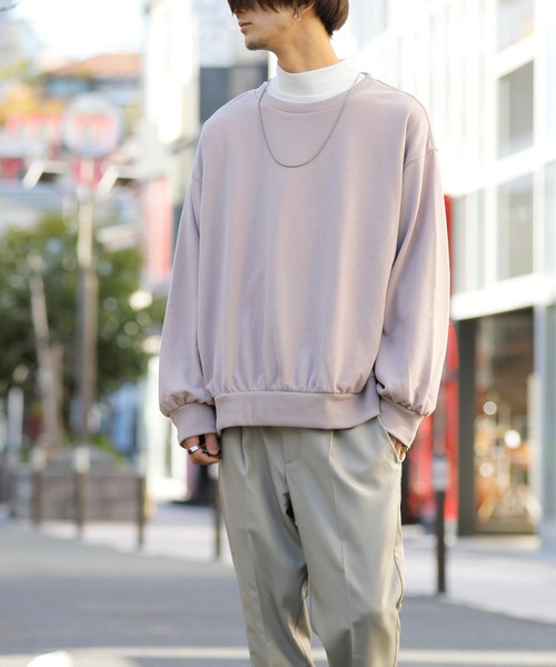 Beno（ビーノ）の「ライト裏毛 サイドジップ スリット バルーンスリーブ ルーズシルエット トレーナー（スウェット・メンズ・ラベンダー/アイボリー/ブラック/ピンクベージュ/ライトグリーン/コーラルピンク・M/L）」の22枚目の写真