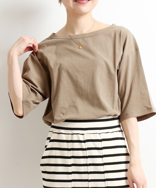 SLOBE IENA(スローブイエナ)の「ハイツイスト天竺5分袖TEE【手洗い可能】◆(Tシャツ/カットソー・レディース・ホワイト/グレー/カーキ/ピンク・FREE)」の1枚目の写真