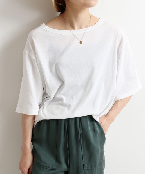 SLOBE IENA(スローブイエナ)の「ハイツイスト天竺5分袖TEE【手洗い可能】◆(Tシャツ/カットソー・レディース・ホワイト/グレー/カーキ/ピンク・FREE)」の11枚目の写真