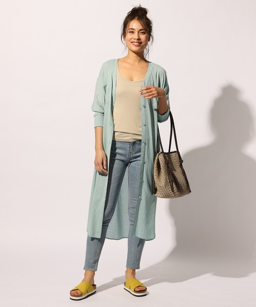 BAYFLOW（ベイフロー）の「シアーシャツワンピース（ワンピース・レディース・ブラック/ベージュ/ライトグリーン・FREE）」の10枚目の写真