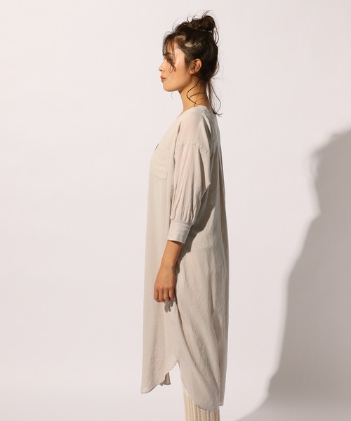 BAYFLOW（ベイフロー）の「シアーシャツワンピース（ワンピース・レディース・ブラック/ベージュ/ライトグリーン・FREE）」の13枚目の写真