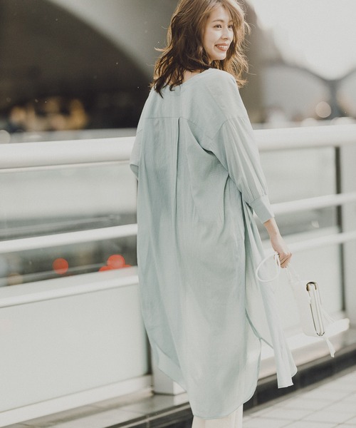 BAYFLOW（ベイフロー）の「シアーシャツワンピース（ワンピース・レディース・ブラック/ベージュ/ライトグリーン・FREE）」の5枚目の写真