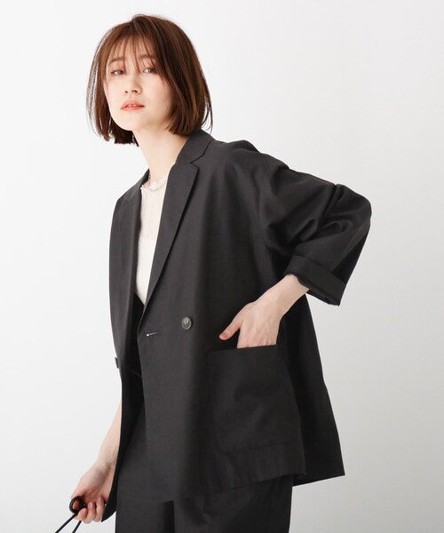 AG by aquagirl（エージーバイアクアガール）の「◆コットンリネンゆるテーラージャケット（テーラードジャケット・レディース・ガンメタ/オリーブ・38/36）」の7枚目の写真