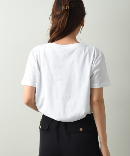 INTERPLANET（インタープラネット）の「オーガニックコットンテープ刺繍プルオーバー（Tシャツ/カットソー・レディース・チャコールグレー/オフホワイト/オリーブ・FREE）」の12枚目の写真