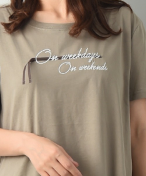 INTERPLANET（インタープラネット）の「オーガニックコットンテープ刺繍プルオーバー（Tシャツ/カットソー・レディース・チャコールグレー/オフホワイト/オリーブ・FREE）」の10枚目の写真