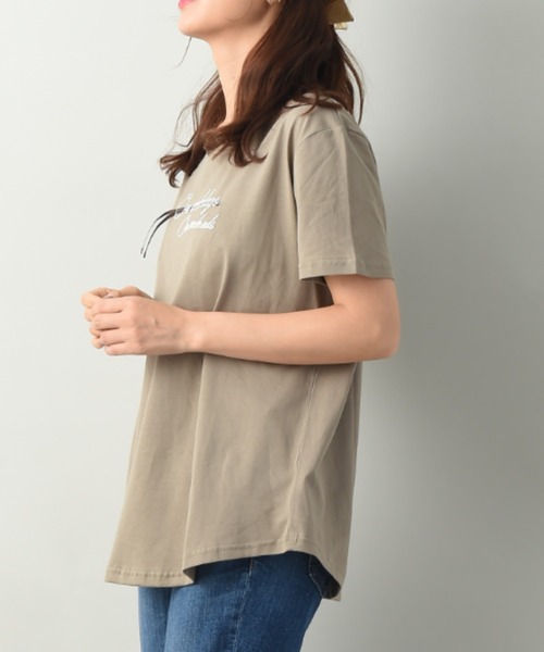 INTERPLANET（インタープラネット）の「オーガニックコットンテープ刺繍プルオーバー（Tシャツ/カットソー・レディース・チャコールグレー/オフホワイト/オリーブ・FREE）」の7枚目の写真