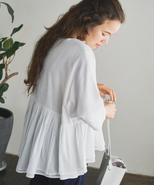 PUAL CE CIN（ピュアルセシン）の「インドコットンボイルプルオーバーブラウス（シャツ/ブラウス・レディース・ホワイト/ブラック/ベージュ/ブルー/ローズ・FREE）」の9枚目の写真