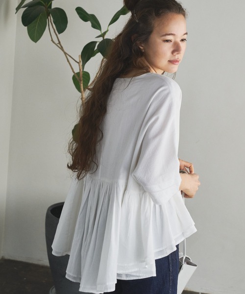 PUAL CE CIN（ピュアルセシン）の「インドコットンボイルプルオーバーブラウス（シャツ/ブラウス・レディース・ホワイト/ブラック/ベージュ/ブルー/ローズ・FREE）」の8枚目の写真