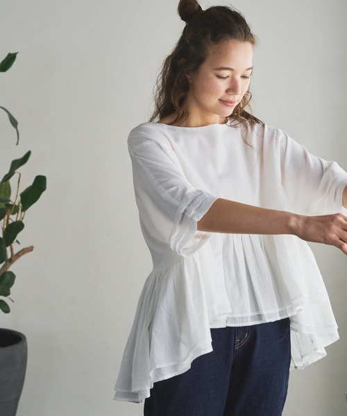 PUAL CE CIN（ピュアルセシン）の「インドコットンボイルプルオーバーブラウス（シャツ/ブラウス・レディース・ホワイト/ブラック/ベージュ/ブルー/ローズ・FREE）」の6枚目の写真