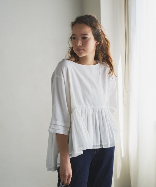 PUAL CE CIN（ピュアルセシン）の「インドコットンボイルプルオーバーブラウス（シャツ/ブラウス・レディース・ホワイト/ブラック/ベージュ/ブルー/ローズ・FREE）」の7枚目の写真