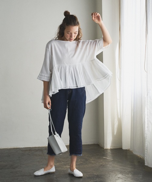 PUAL CE CIN（ピュアルセシン）の「インドコットンボイルプルオーバーブラウス（シャツ/ブラウス・レディース・ホワイト/ブラック/ベージュ/ブルー/ローズ・FREE）」の10枚目の写真