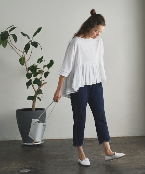 PUAL CE CIN（ピュアルセシン）の「インドコットンボイルプルオーバーブラウス（シャツ/ブラウス・レディース・ホワイト/ブラック/ベージュ/ブルー/ローズ・FREE）」の12枚目の写真