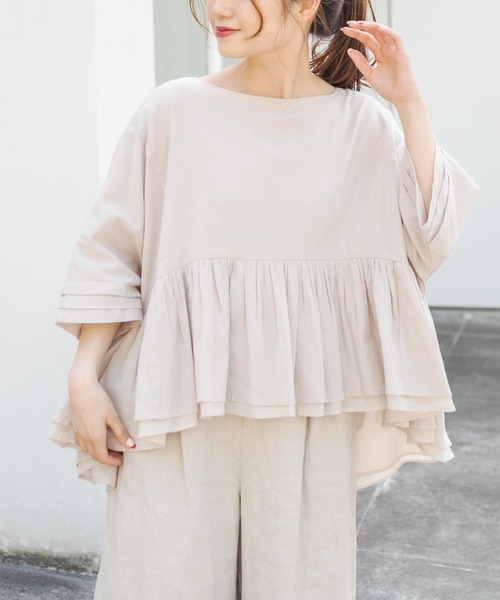 PUAL CE CIN（ピュアルセシン）の「インドコットンボイルプルオーバーブラウス（シャツ/ブラウス・レディース・ホワイト/ブラック/ベージュ/ブルー/ローズ・FREE）」の14枚目の写真