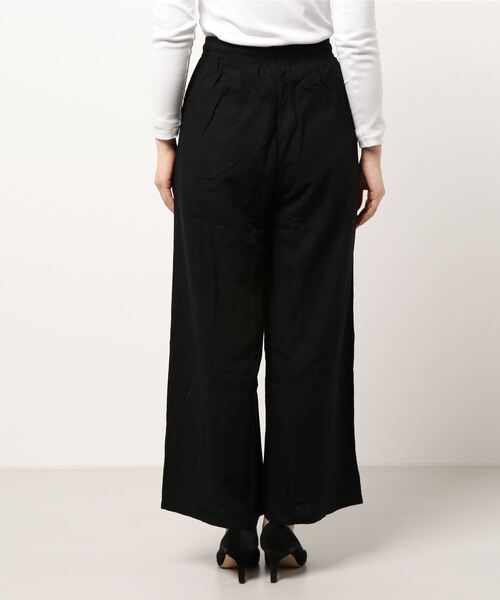 綿麻パンツ　size34 麻混ストレッチ高機能ランダムタックイージーパンツ 512-86528