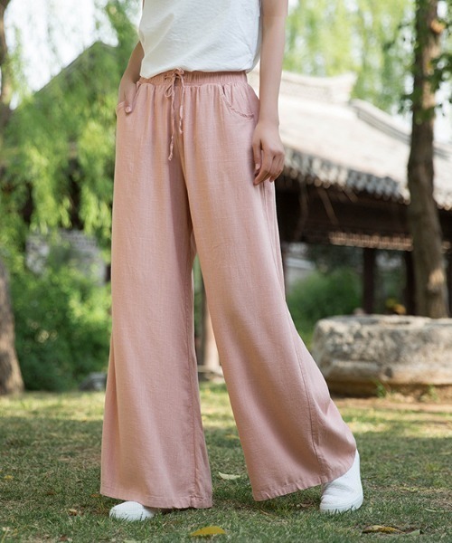 aimoha（アイモハ）の「綿麻ワイドパンツ（その他パンツ・レディース・ブラック/グリーン/オフホワイト/ホワイト/ピンク・MEDIUM/LARGE/SMALL）」の5枚目の写真