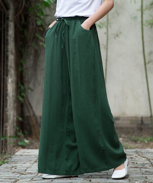 aimoha（アイモハ）の「綿麻ワイドパンツ（その他パンツ・レディース・ブラック/グリーン/オフホワイト/ホワイト/ピンク・MEDIUM/LARGE/SMALL）」の4枚目の写真