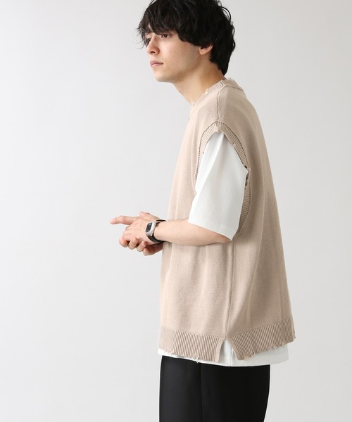 RAGEBLUE（レイジブルー）の「綿麻ダメージニットクルーベスト/949595（ベスト・メンズ・ブラック/ベージュ/ブラウン・MEDIUM/LARGE）」の4枚目の写真