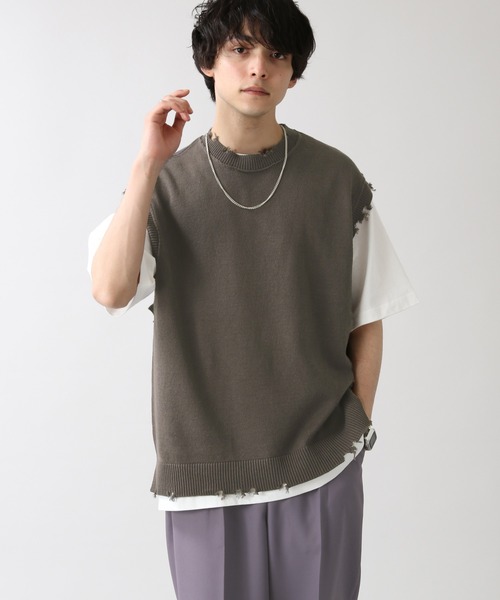 RAGEBLUE（レイジブルー）の「綿麻ダメージニットクルーベスト/949595（ベスト・メンズ・ブラック/ベージュ/ブラウン・MEDIUM/LARGE）」の19枚目の写真