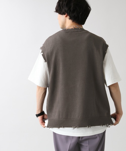 RAGEBLUE（レイジブルー）の「綿麻ダメージニットクルーベスト/949595（ベスト・メンズ・ブラック/ベージュ/ブラウン・MEDIUM/LARGE）」の7枚目の写真