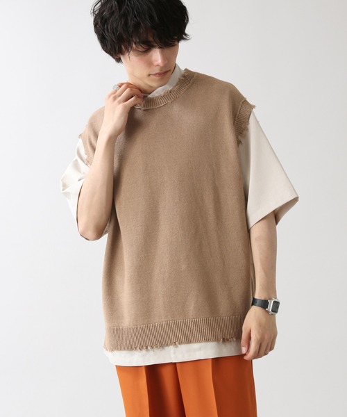 RAGEBLUE（レイジブルー）の「綿麻ダメージニットクルーベスト/949595（ベスト・メンズ・ブラック/ベージュ/ブラウン・MEDIUM/LARGE）」の5枚目の写真