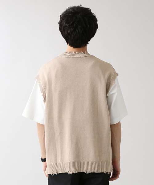 RAGEBLUE（レイジブルー）の「綿麻ダメージニットクルーベスト/949595（ベスト・メンズ・ブラック/ベージュ/ブラウン・MEDIUM/LARGE）」の10枚目の写真