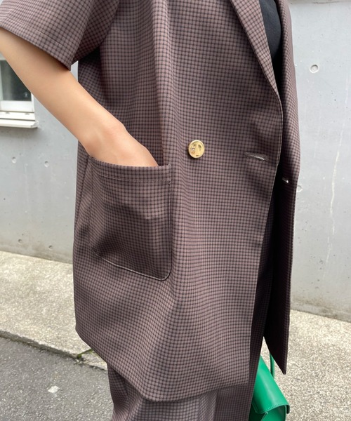 WHO'S WHO gallery（フーズフーギャラリー）の「チェックダブルジャケット（テーラードジャケット・レディース・ダークグリーン/ベージュ/ブラウン・FREE）」の14枚目の写真