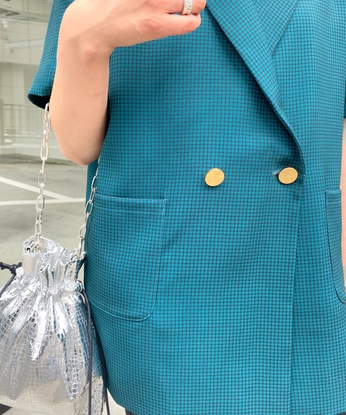 WHO'S WHO gallery（フーズフーギャラリー）の「チェックダブルジャケット（テーラードジャケット・レディース・ダークグリーン/ベージュ/ブラウン・FREE）」の22枚目の写真