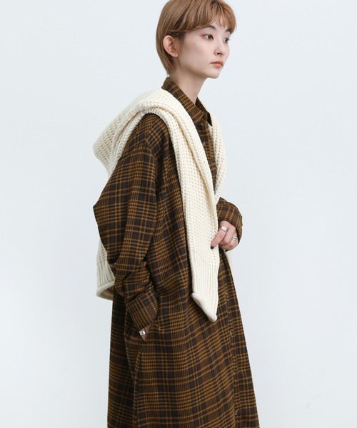 美品★maillot マイヨ ウールアルパカシャツワンピース チェック柄 秋冬 チェック柄シャツワンピース（ワンピース）｜select MOCA（セレクト