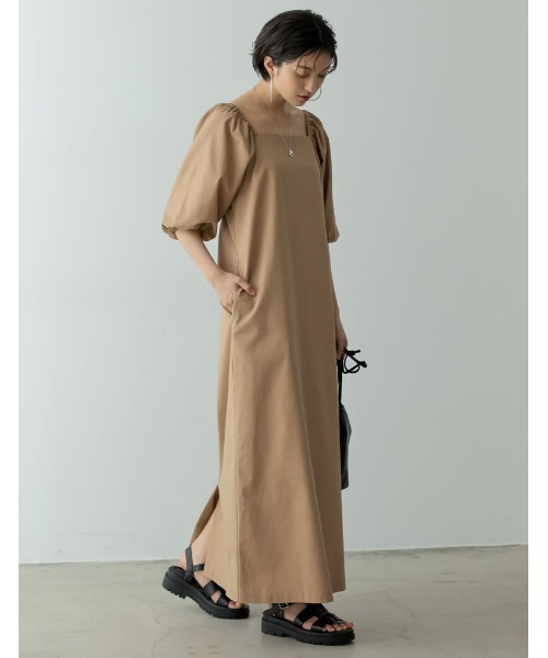 Re:EDIT(リエディ)の「2WAYパフスリーブリネンマキシワンピース(ワンピース・レディース・ブラック/ベージュ/ブラウン/オレンジ/ブルー/ダークオレンジ・MEDIUM/LARGE/SHORT/TALL)」の14枚目の写真